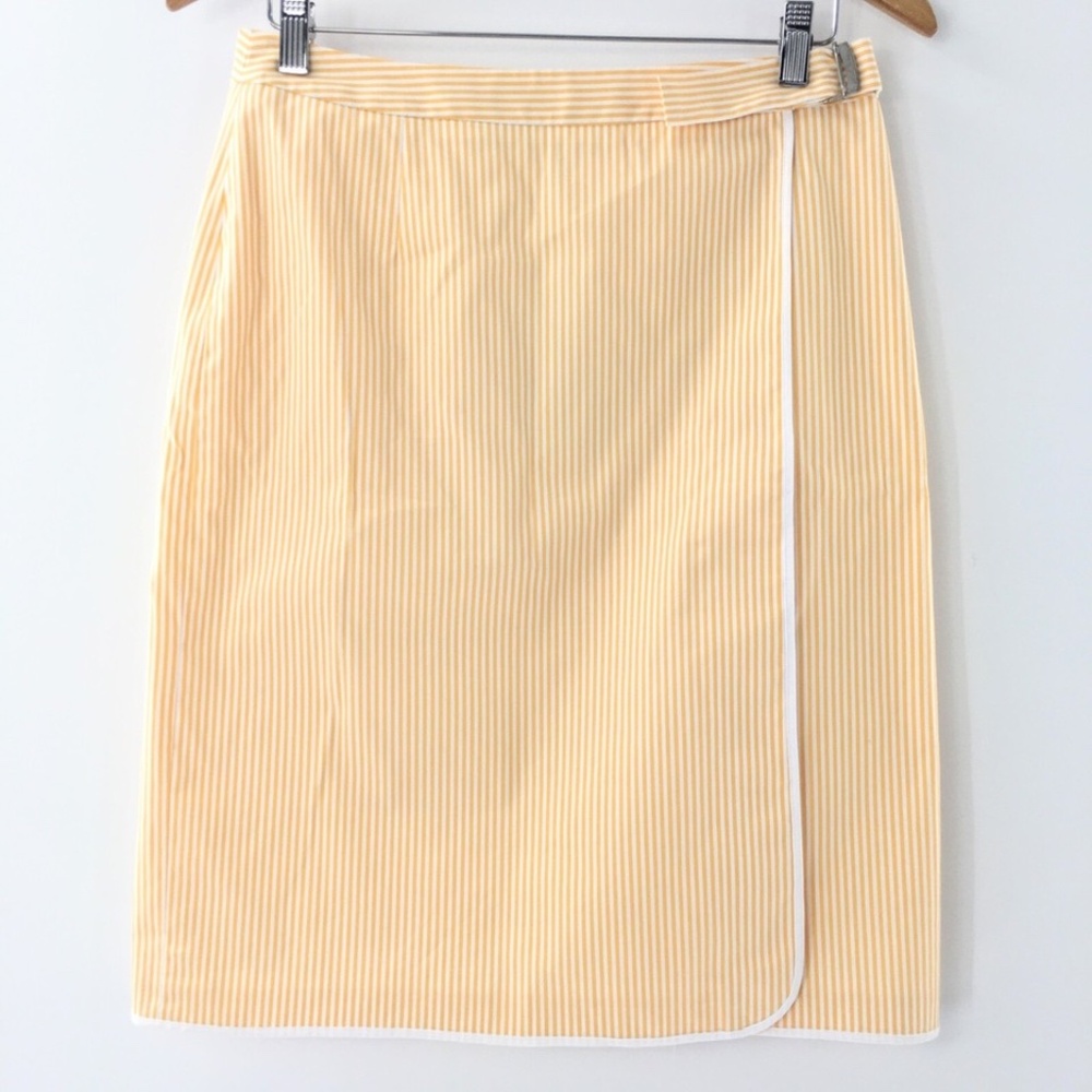 Brooks Brothers Wrap Skirt Yellow White Striped Cotton Blend Fully Lined Sz 6